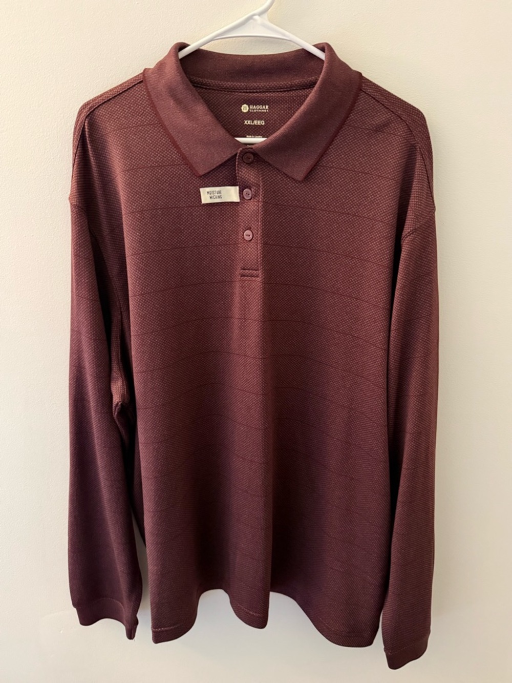 Haggar XXL Burgundy Long Sleeve Polo Shirt Moisture Wicking NWT